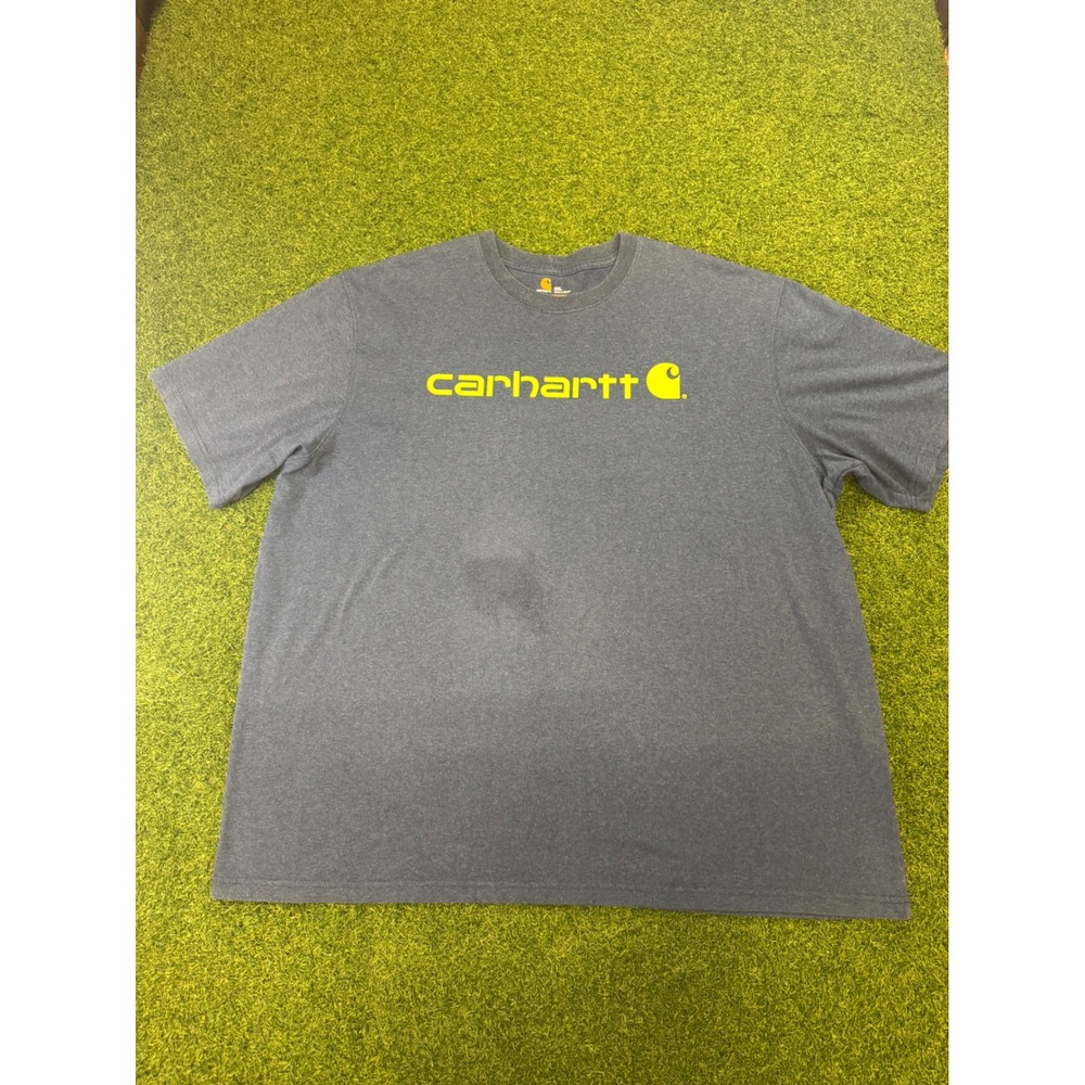 Carhartt Mens 3XL Blue Heather Neon Yellow Logo Graphic T-Shirt Original Fit